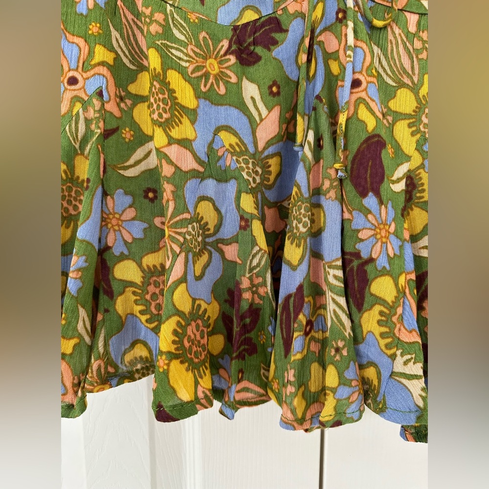 NWT Free People Ellie Green Floral Print Mini Skort Smocked Size M - Picture 7 of 8